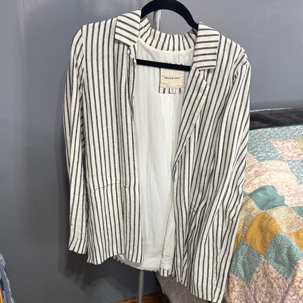 Thread & Supply Black and White Striped Blazer
